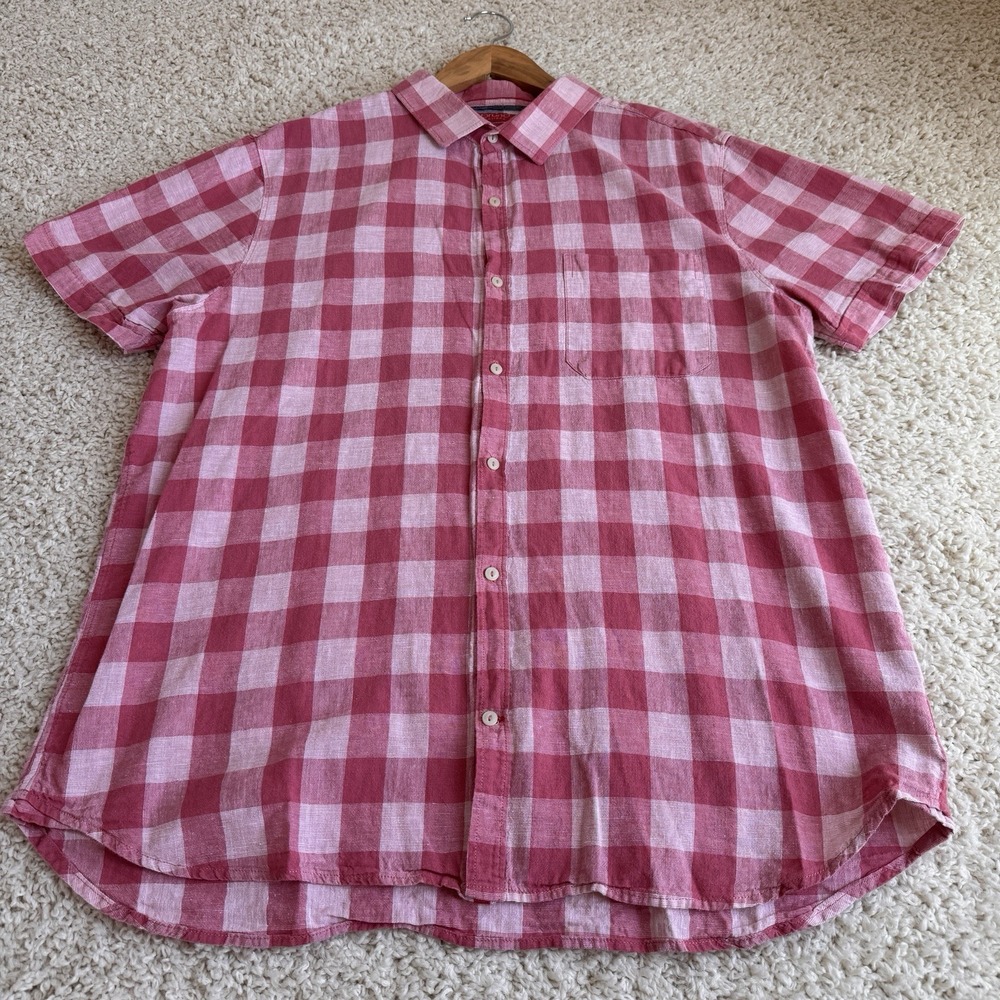 Bruno Milano Mens XL Pink Gingham Check Short Sleeve Button Down Shirt Modern
